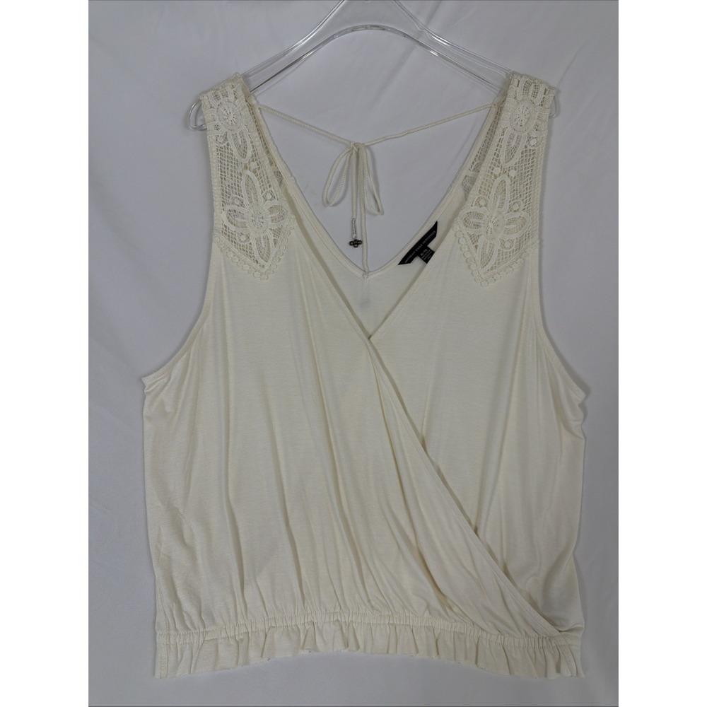 American Eagle Womens Tank Top XL Cream Crochet Lace Straps Boho Cottagecore Tee